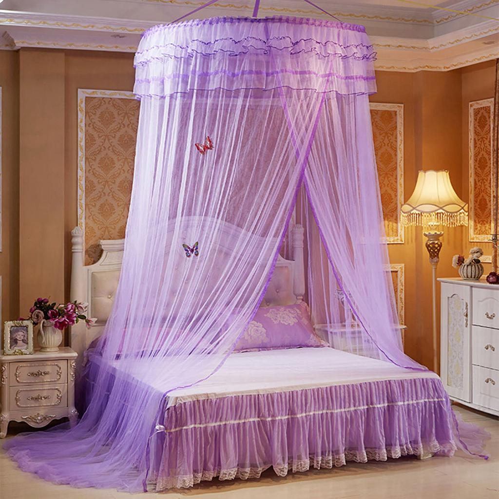 Breathable Round Canopy Lace Princess Style Mosquito Net Bed Curtain Netting (Purple)
