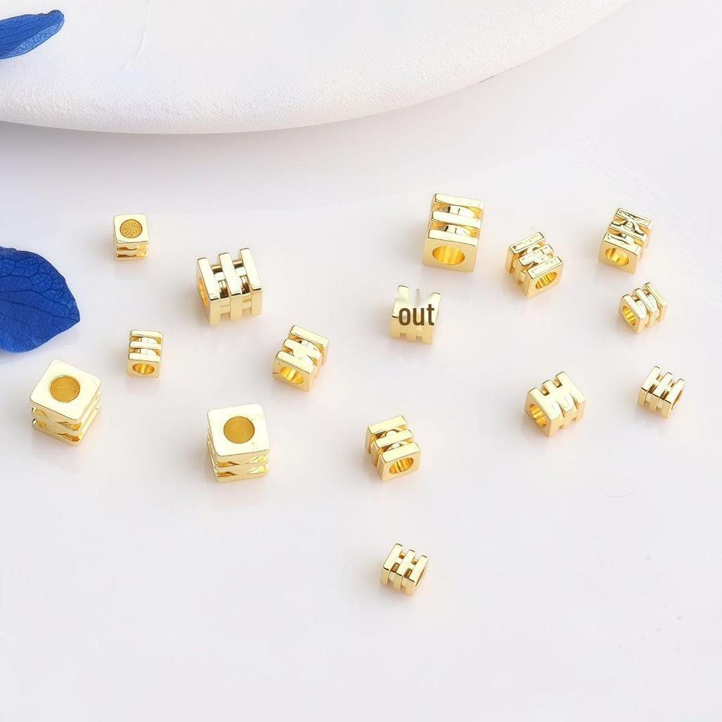 14K Gold Filled Three-Layer Square Spacer Beads for DIY Handmade Jewelry
