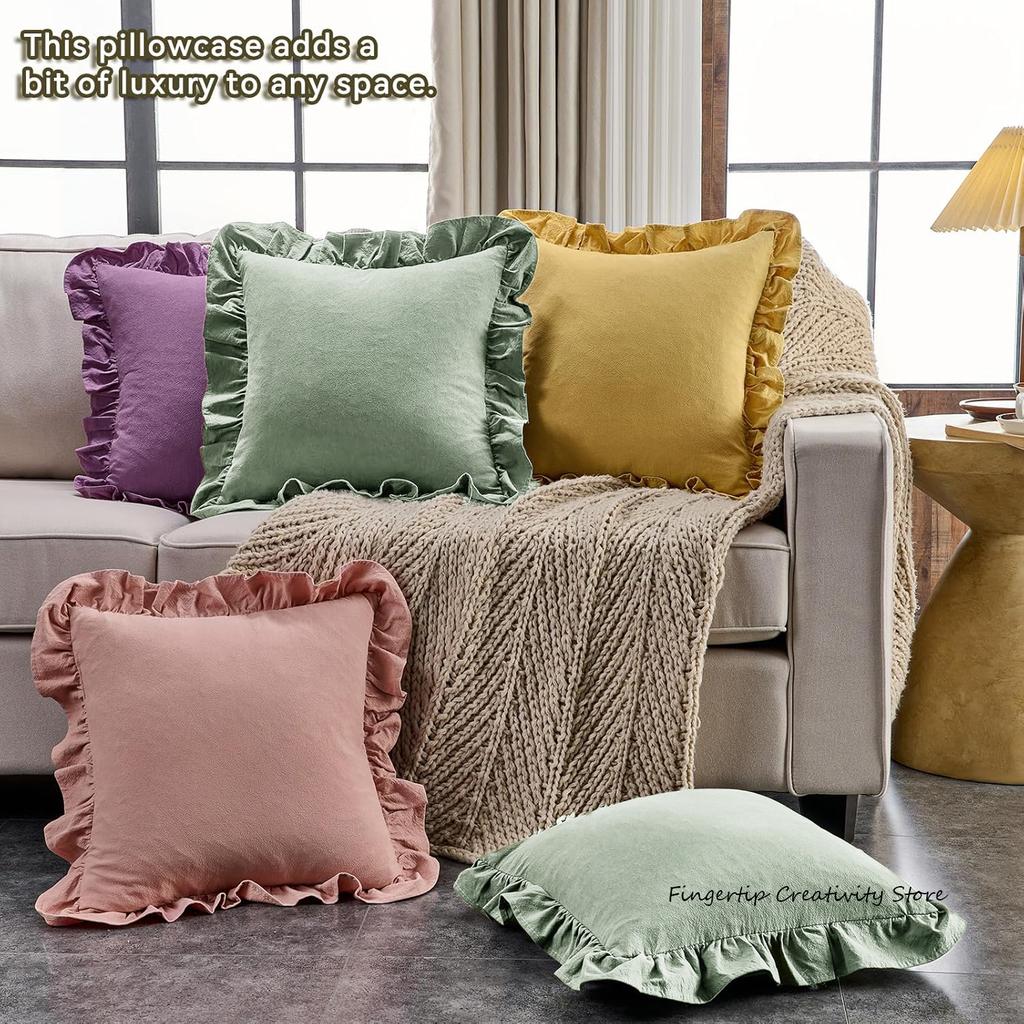 100% Cotton Ruffle Pillow Cover Soft Cotton Ruffle Pillowcase Rustic Boho Farmhouse Modern Home Decor for Bed Sofa Living Room