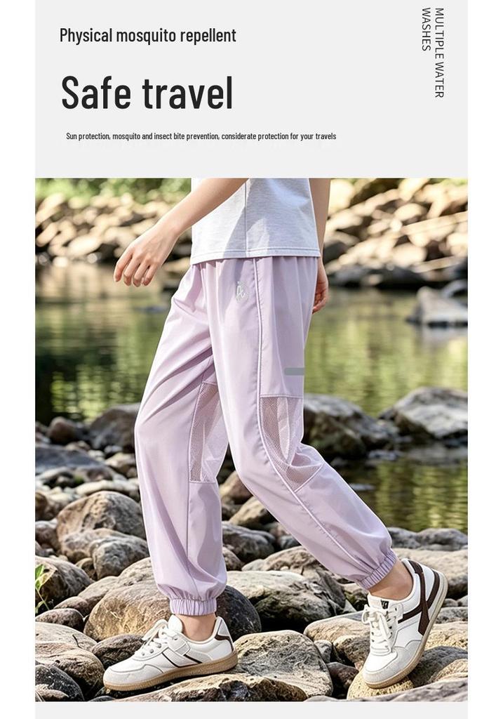 Girls' Quick-Dry Summer Joggers - Lightweight, Anti-Mosquito Ice Silk Pants for Older Kids