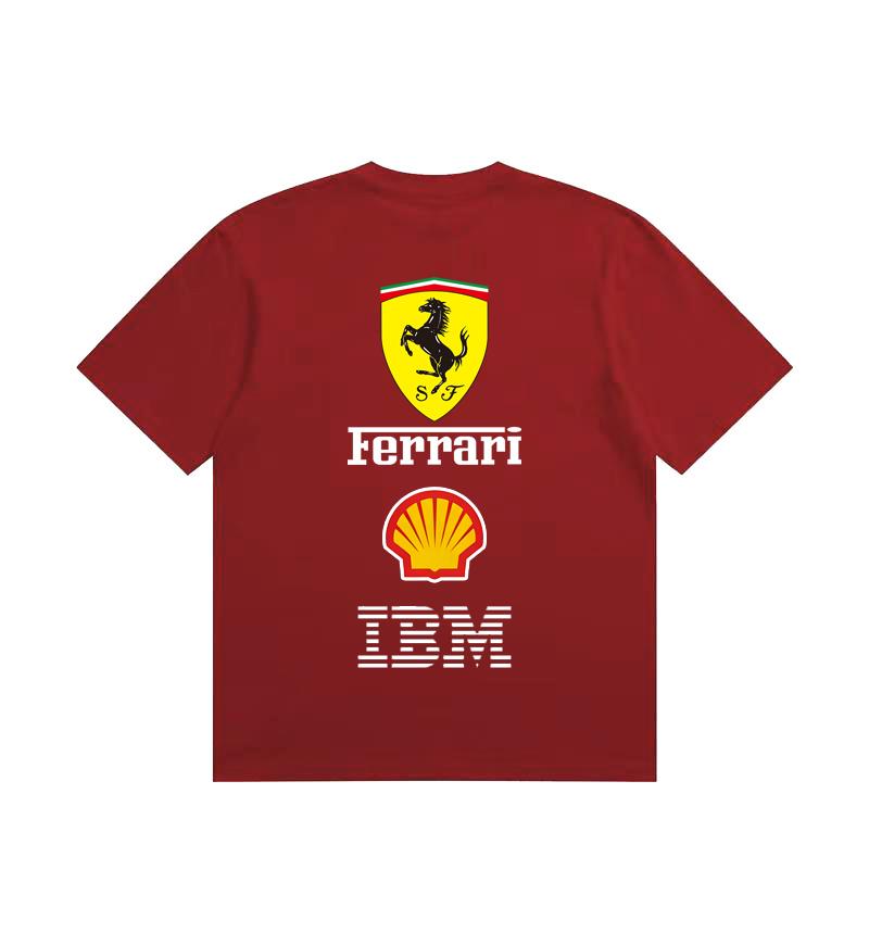 Herren und Damen Oversize Ferrari F1 Renn T-Shirt Klassischer Sponsoren Logo Druck Kurzarm Motorsport Lässig Streetwear Tee
