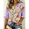 Women Floral Butterfly Print V Neck Tie 3/4 Ruffle Sleeve Blouse, Top for Holiday, Party and Daily Wear
