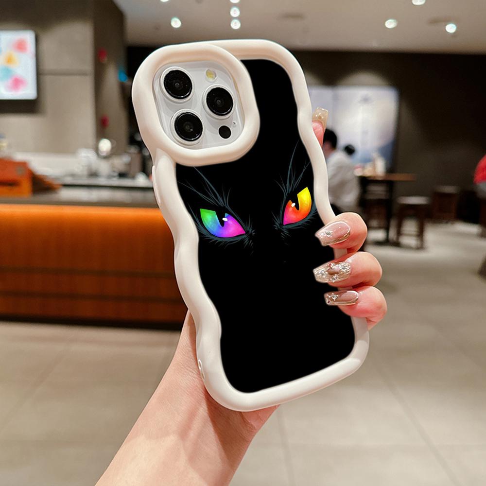 Macaron Soft TPU pouzdro na telefon pro iPhone 11 12 13 14 15 Pro Max SE X Xs Max XR 6 7 8 Tecno Camon 19 20 Pro Realme C35 Ae73 Dark Eyes cat design art