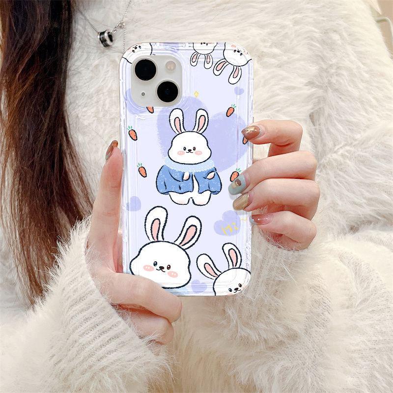 Cute Little White Rabbit for iPhone17PorMax Cartoon Mobile Phone Case 14 Apple 13 Transparent 16/15 Anti-drop