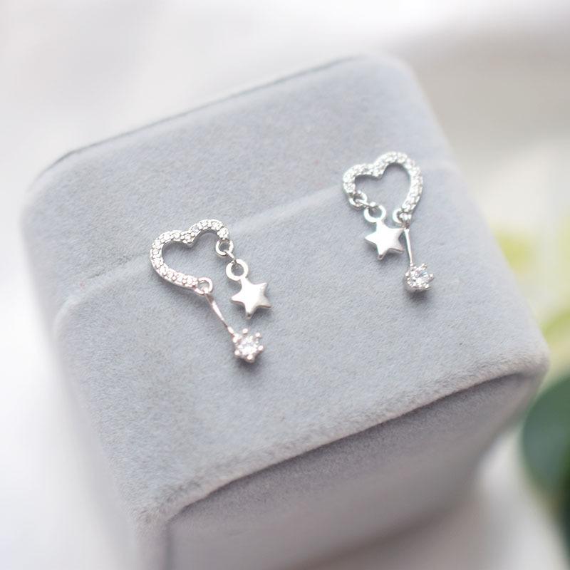 Heart & Star Stud Earrings,  Double-Shape Earrings For Women Cute Daily Wear Jewelry Gift