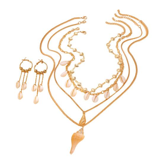 Natural Seashell Layered Necklace Tassel Ocean-Inspired Jewelry Beach Earrings Set Vacation Style Elegant Gift for Women