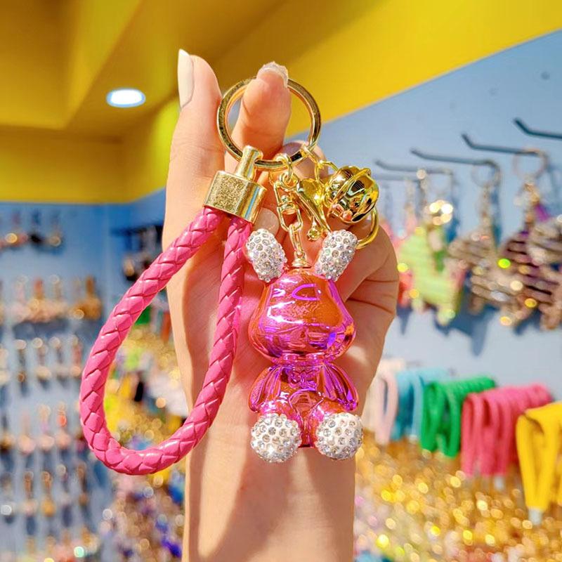 Portachiavi Coniglio Cartone Animato Galvanizzato Strass Femminile Gradiente Coniglietto Studente Ciondolo Borsa Scuola Portachiavi