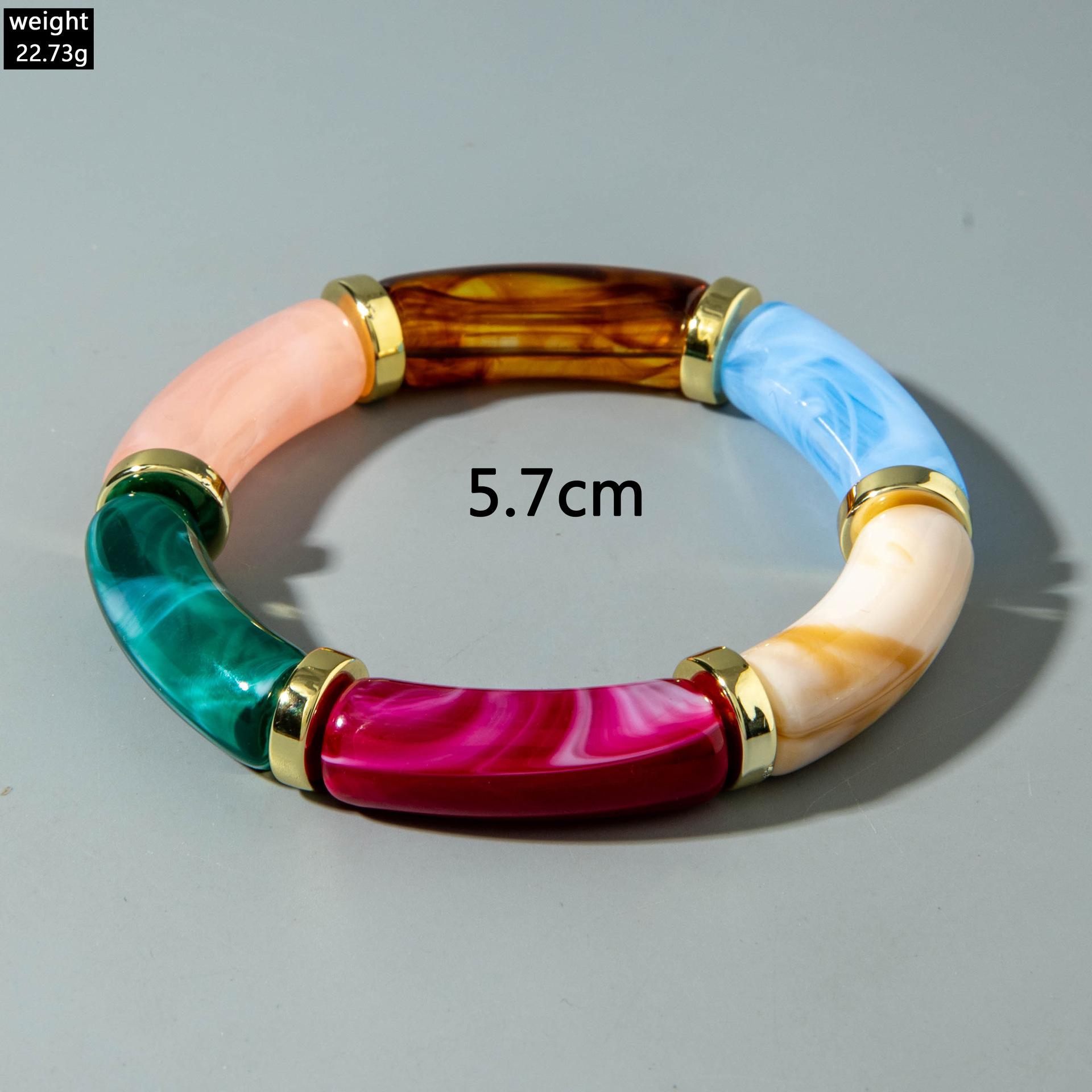 DIEZI Exaggerated Multicolor Geometric Resin Acrylic Wide Bangles Fashion Hip Hop Elastic Beads Bracelet For Women Men Jewelry