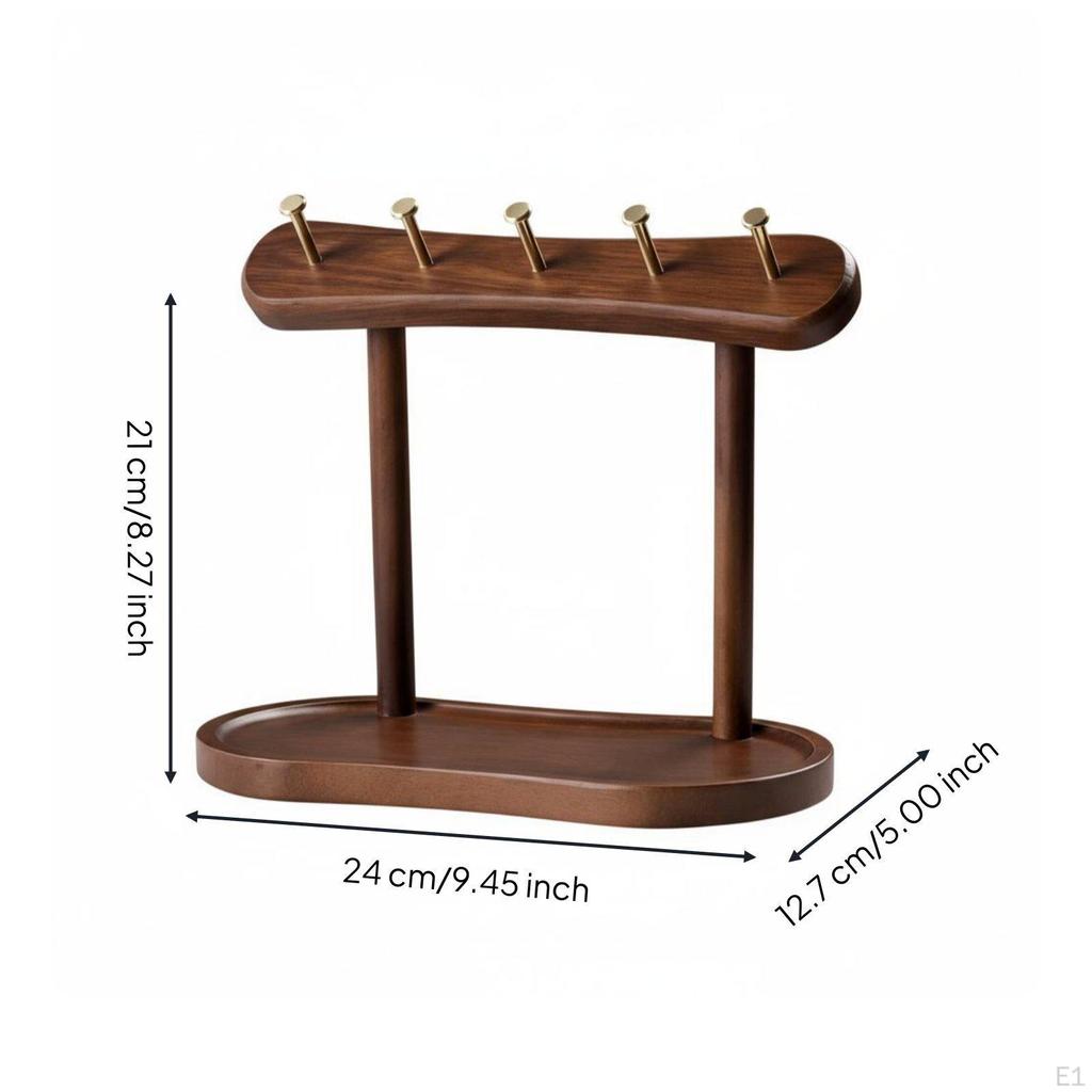 Key Organizer Stand with Tray Wood Entryway Rack MultiFunctional Desktop Jewelry Holder for