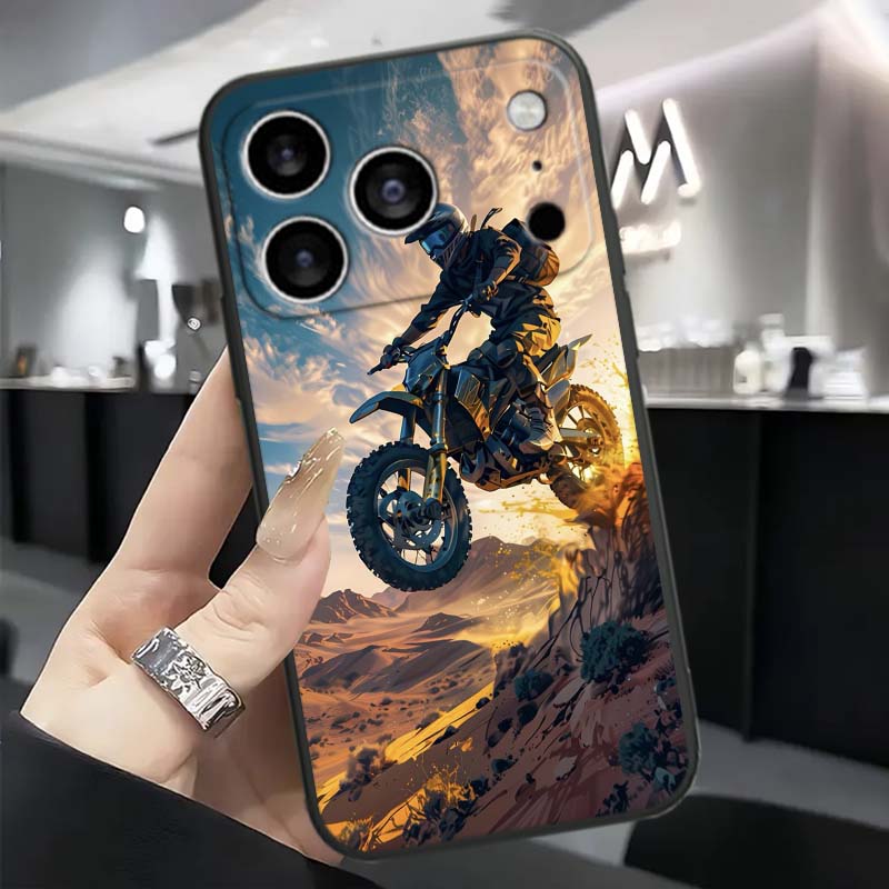 Model Rider Cool Phone Case For Apple iPhone 17 16 16E 15 14 13 12 11 Pro Max Plus Black Soft Silicone