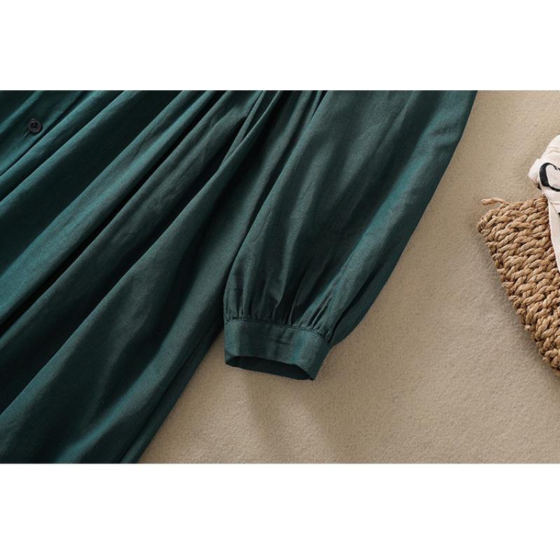 Autumn Artistic Loose Splicing Solid Color Long Sleeve Dress for Women