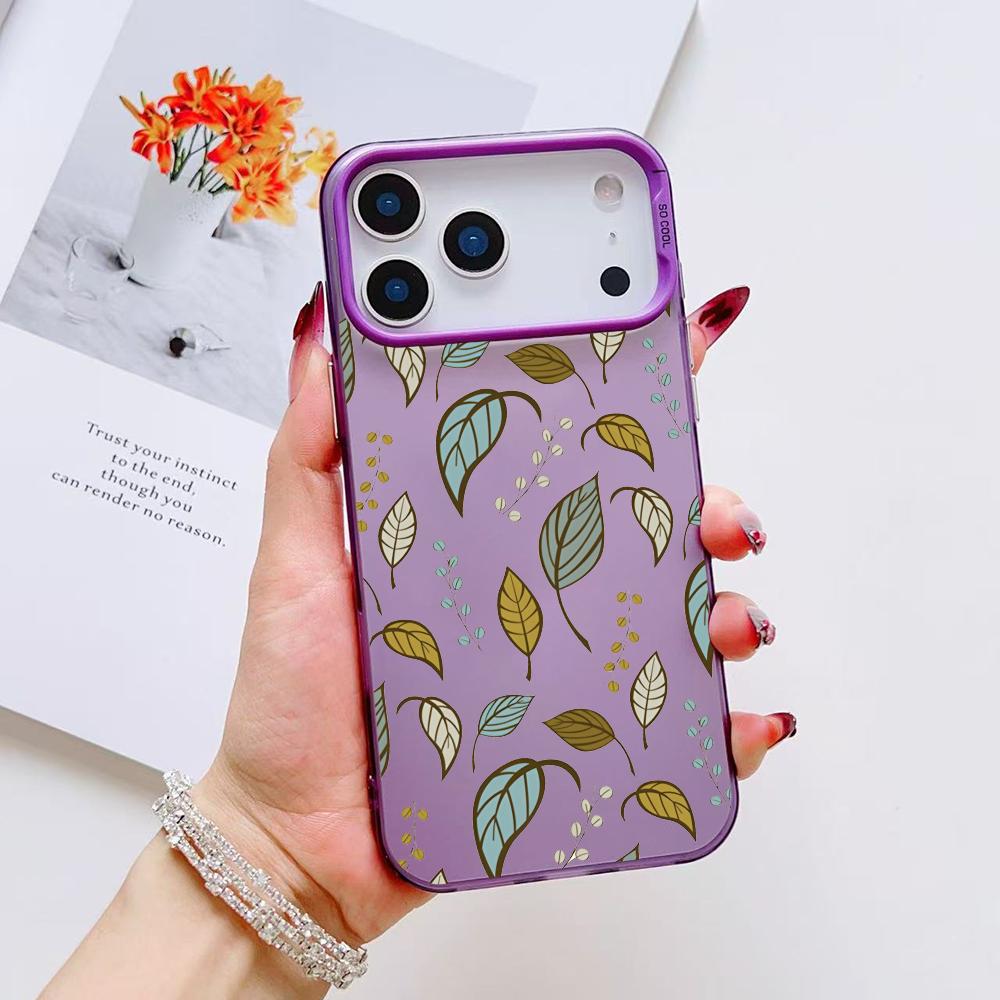 

Роскошный чехол для телефона с листьями для iPhone 17 16 15 14 13 12 11 Pro Max Air Матовый Лазерный Аврора Ударопрочный Funda iPhone 11 Pro Max