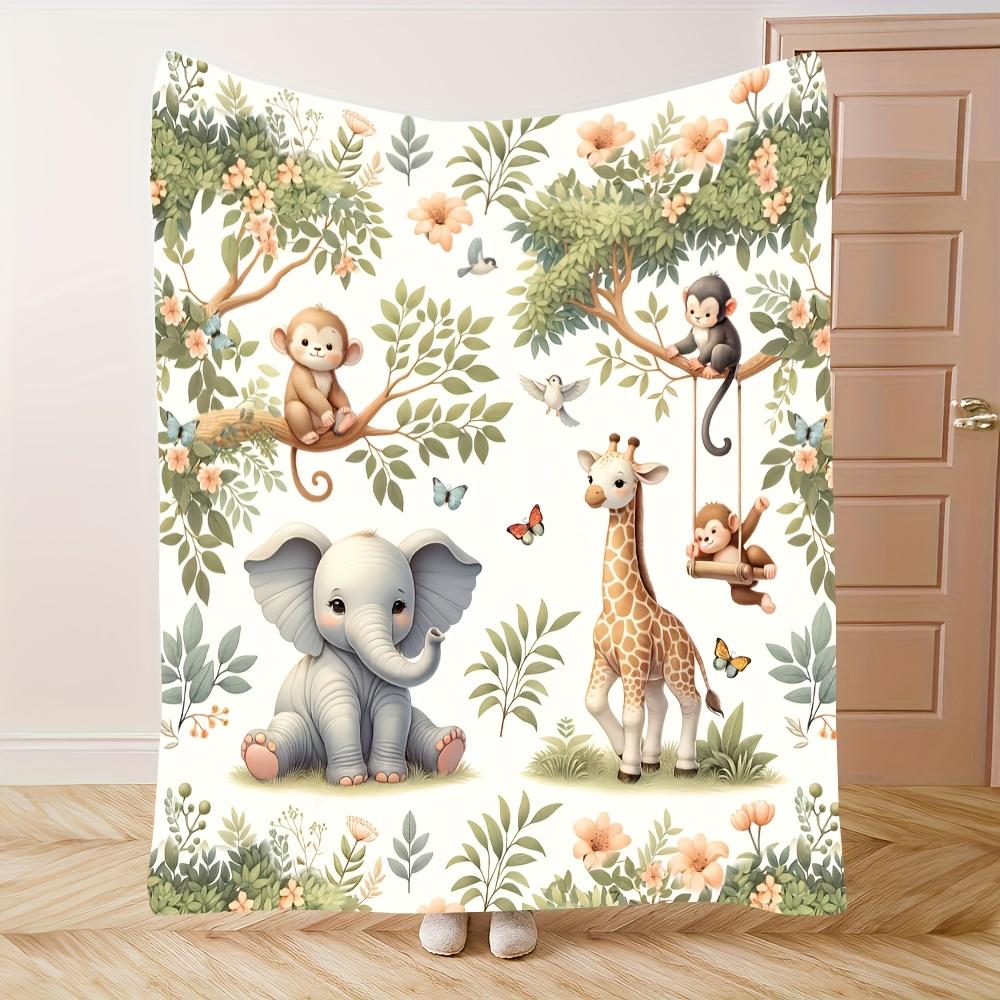 Spring Animal Flannel Blanket - Cute Elephant/Giraffe Print, Warm Throw for Camping/Home, Perfect Gift for Family & Best Friends