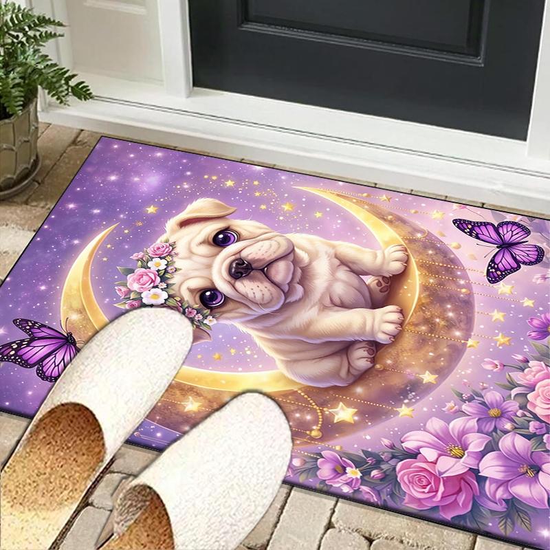 Cartoon Bulldog Stars Office Rug Chair Mat, Entryway Carpet, Suitable for Front Door, Bedroom, Living Room, Desk, Holiday Gift