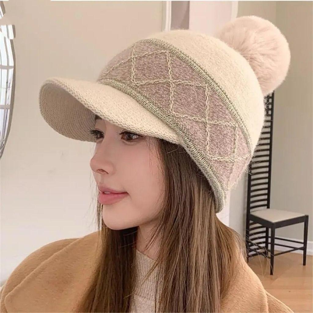 Women's Hats Are Cold-proof, New Winter Velvet Cycling Warm Wool Hats, Peaked Hats, Thickened Ear Protectors, Knitted.