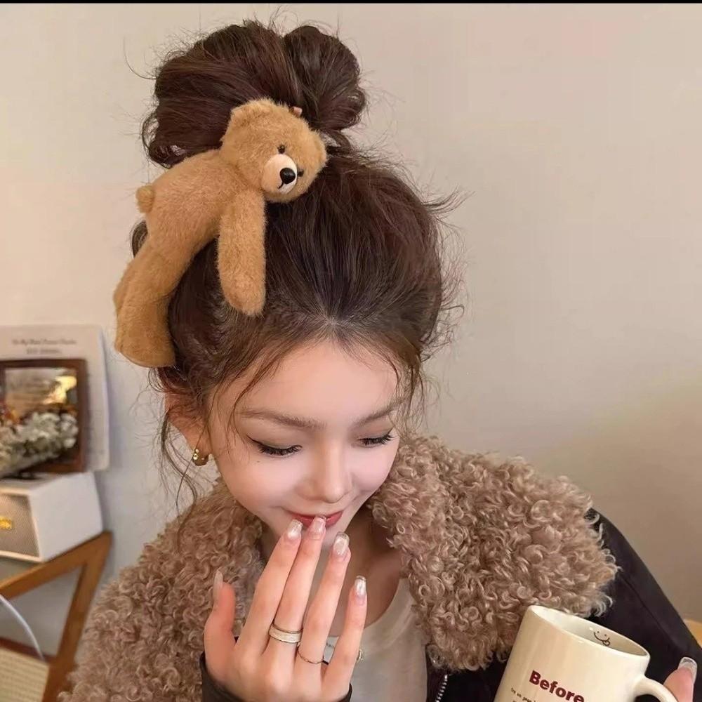 Sweet Bear Hair Clip Elegant Cute Hair Accessories Lolita Cartoon Plush Hair Claw  Girl's