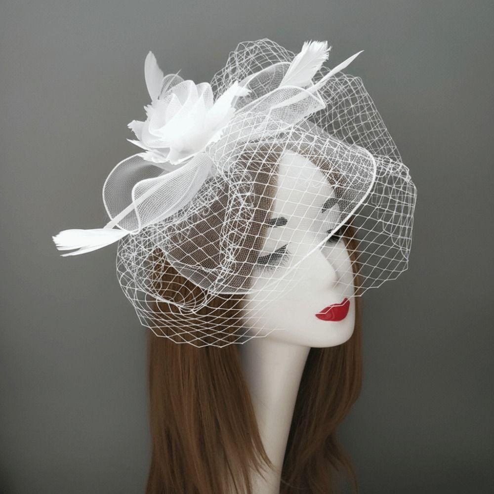 Wykwintny Elegancki Kapelusz Welonowy Opaska do Włosów w Stylu Vintage Elegancka Dekoracja Włosów Nakrycie Głowy Ślubne Weselne