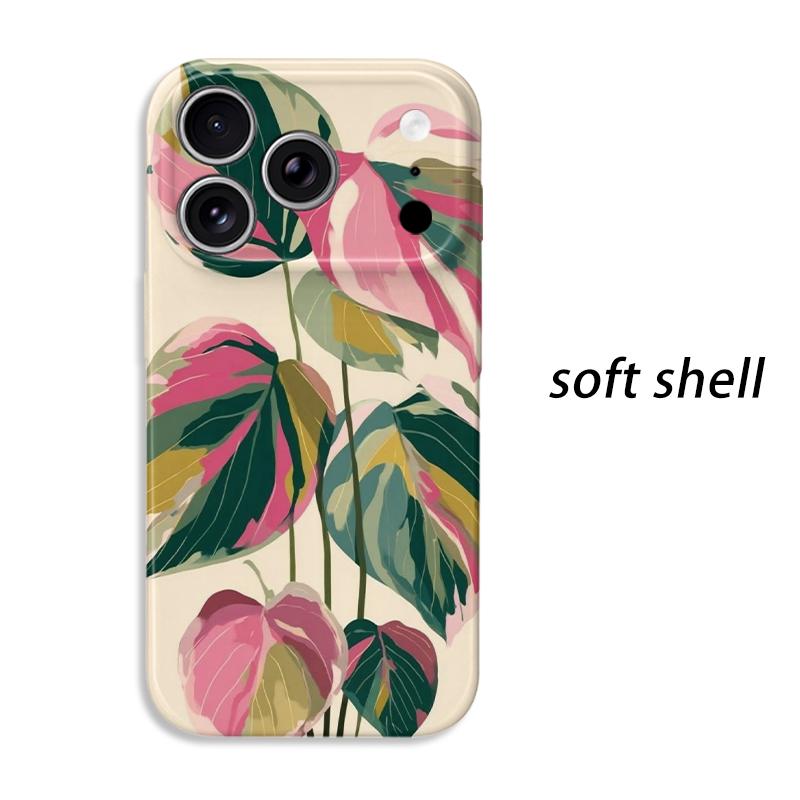 Botanical Colorblock Leaf Art Graphic Design House Plant Film Aesthetic Protective Shockproof Bumper Phone Case Cover For iPhone 14 15 16 Pro Max Plus