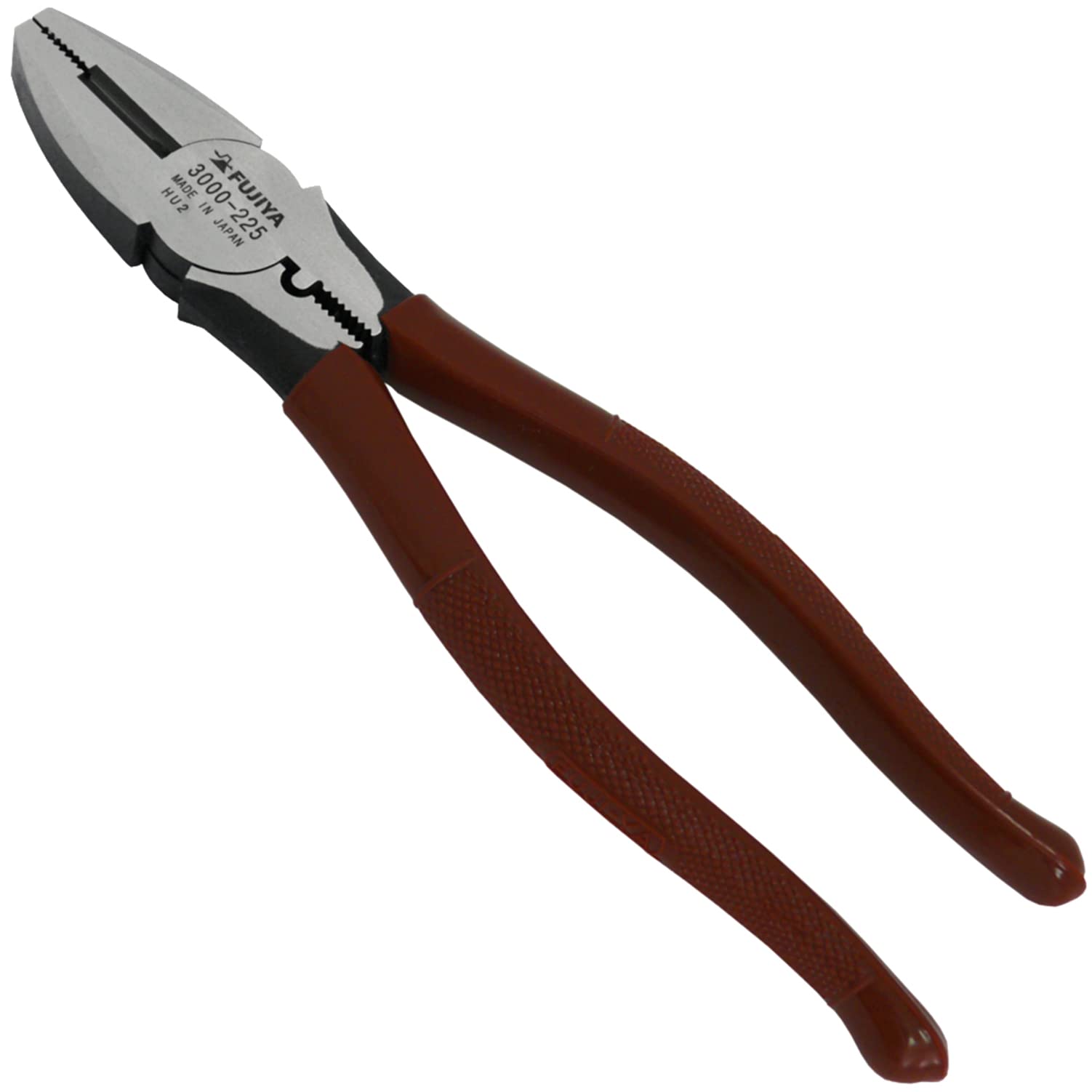 Fujiya Power Pliers (with easy crimping function), 225mm, Cuts piano wire up to 2mm, 3000-225, Brown