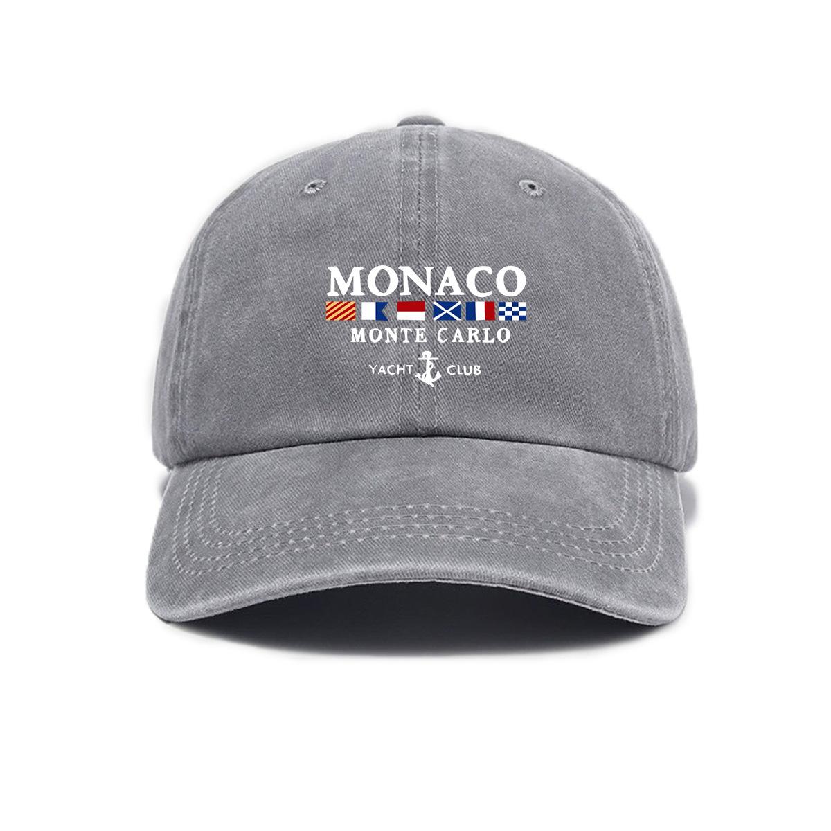Vintage Washed MONACO MONTE CARLO Nautical Baseball Cap, Adjustable Yacht Club Dad Hat for Men & Women L серый