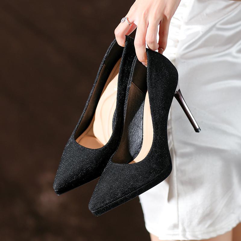 

Блестящие замшевые женские туфли на платформе и шпильке - Заостренный носок, Толстая подошва, Профессиональная рабочая обувь, 11 см 38 чёрный