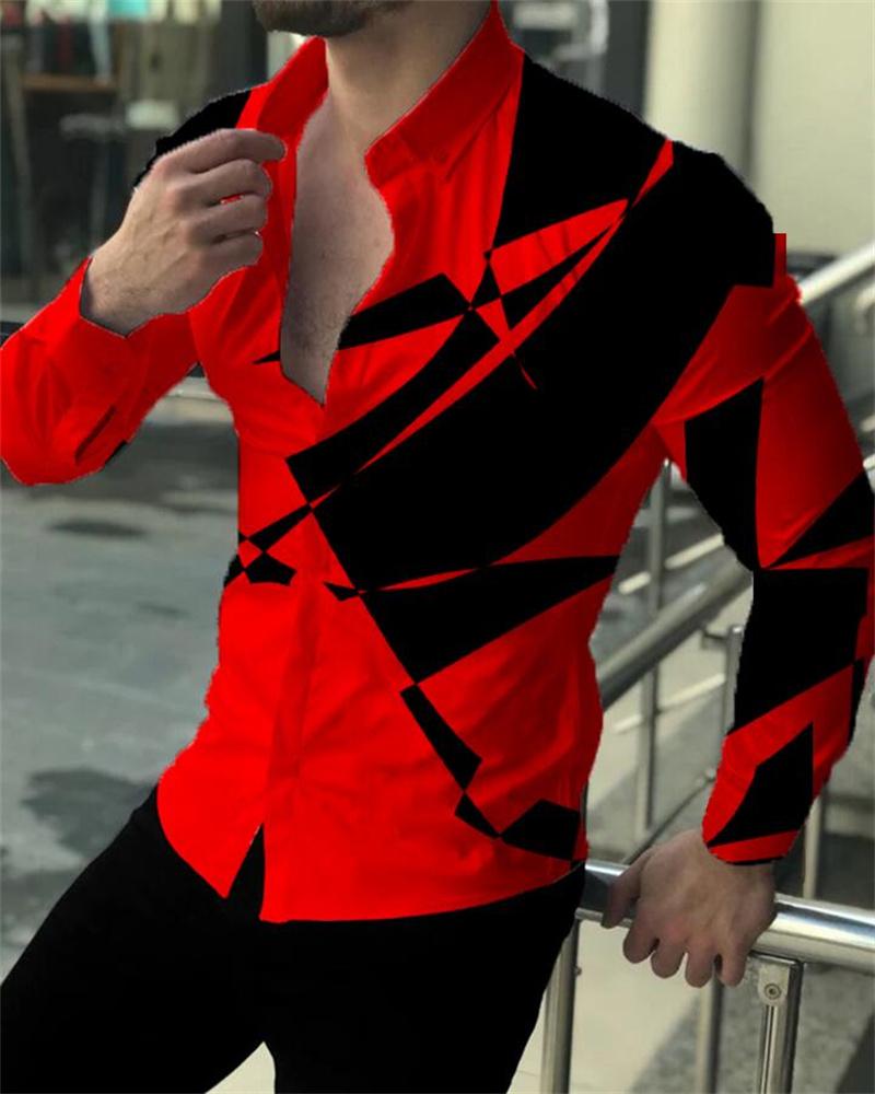 Camicie da Uomo alla Moda Camicie con Bottoni Casual Designer Stampate Manica Lunga Top da Uomo Collo a Revers Top da Uomo