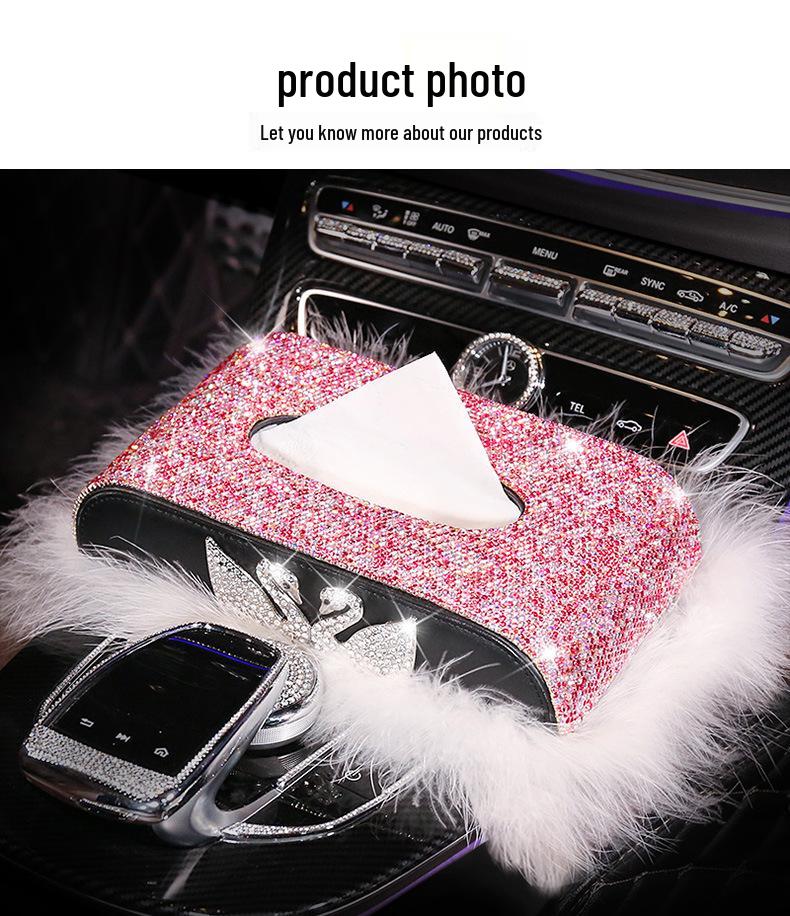 Swan Cartoon Car Tissue Box with Diamond Accents - Creative Cute Design