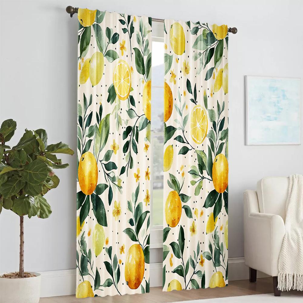 2 Pcs   Versatile Polyester Transparent Curtains for Home Decoration Lemon Tree for Use In Bedrooms and Living Rooms