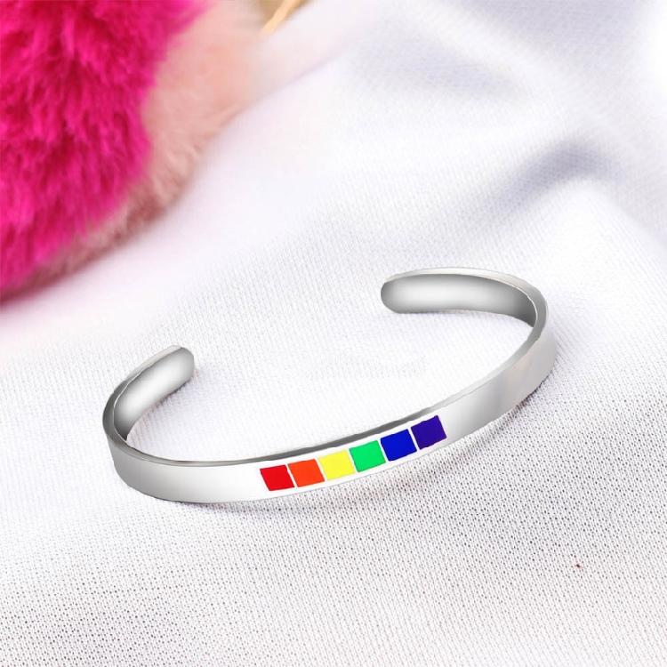 LGBTQ Cuff Bangle Bracelets Stainless Steel Rainbow Lovers Bracelets for Unisex