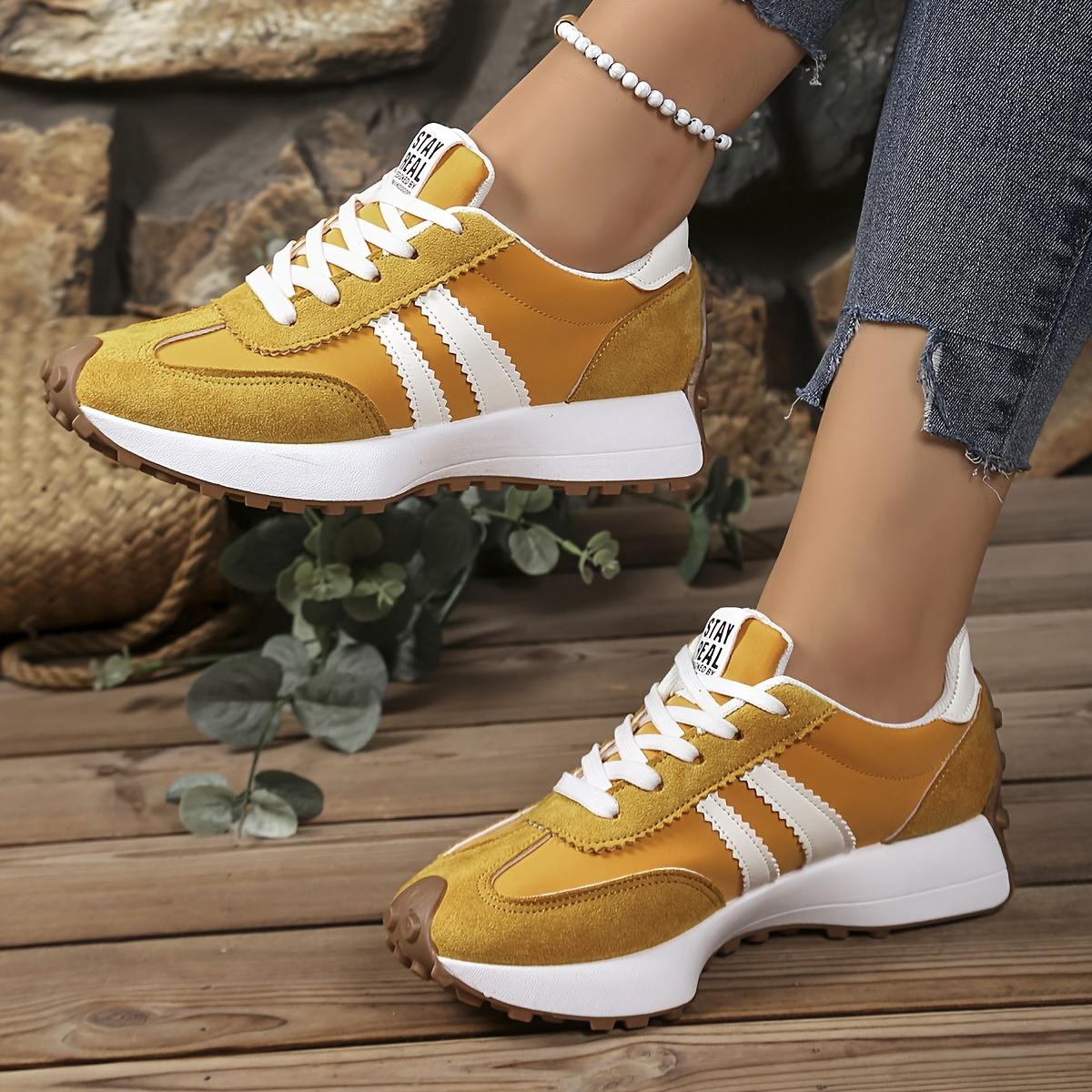 

Women s Retro Contrast Color Low-top Sports Shoes Breathable Fabric Upper 41 жовтий