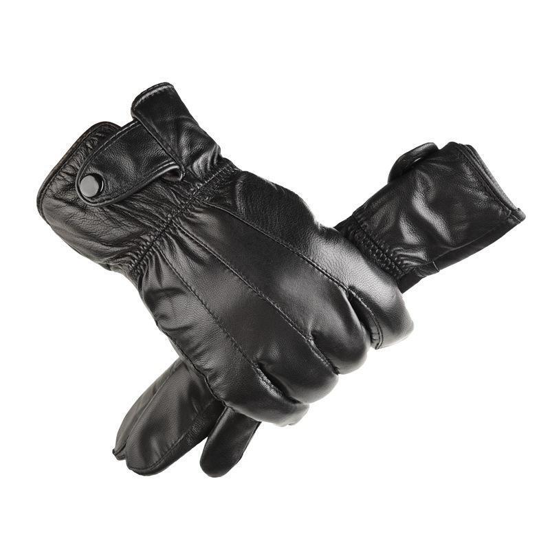 All-finger sheepskin gloves, leather and fleece thickened to keep warm, autumn and winter fleece touch screen men's cycling driving gloves