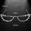 Rhinestone Pearl Eye Shape Rimless Decor Glasses Party Costume Photo Prop Eyewear