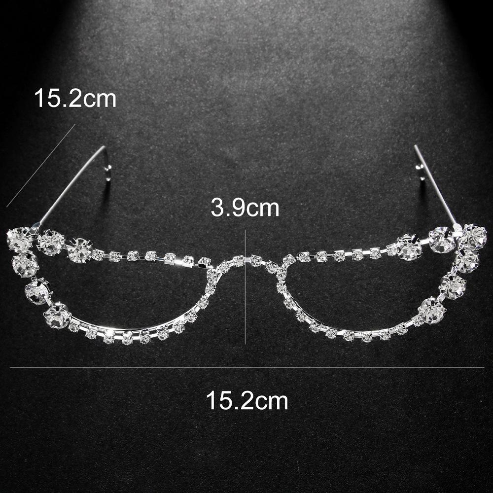 Rhinestone Pearl Eye Shape Rimless Decor Glasses Party Costume Photo Prop Eyewear