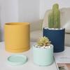 Morandi Colorful Ceramic Cylinder Flower Pots with Saucers for Indoor/Outdoor Plants