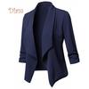 (M-5XL) Bürodame Revers Langarm Blazer Slim Fit Einfarbig Anzug Mantel Jacke