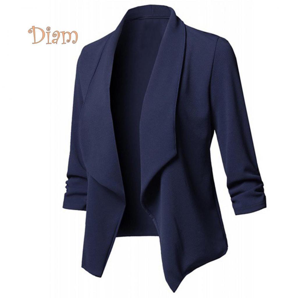 (M-5XL) Bürodame Revers Langarm Blazer Slim Fit Einfarbig Anzug Mantel Jacke