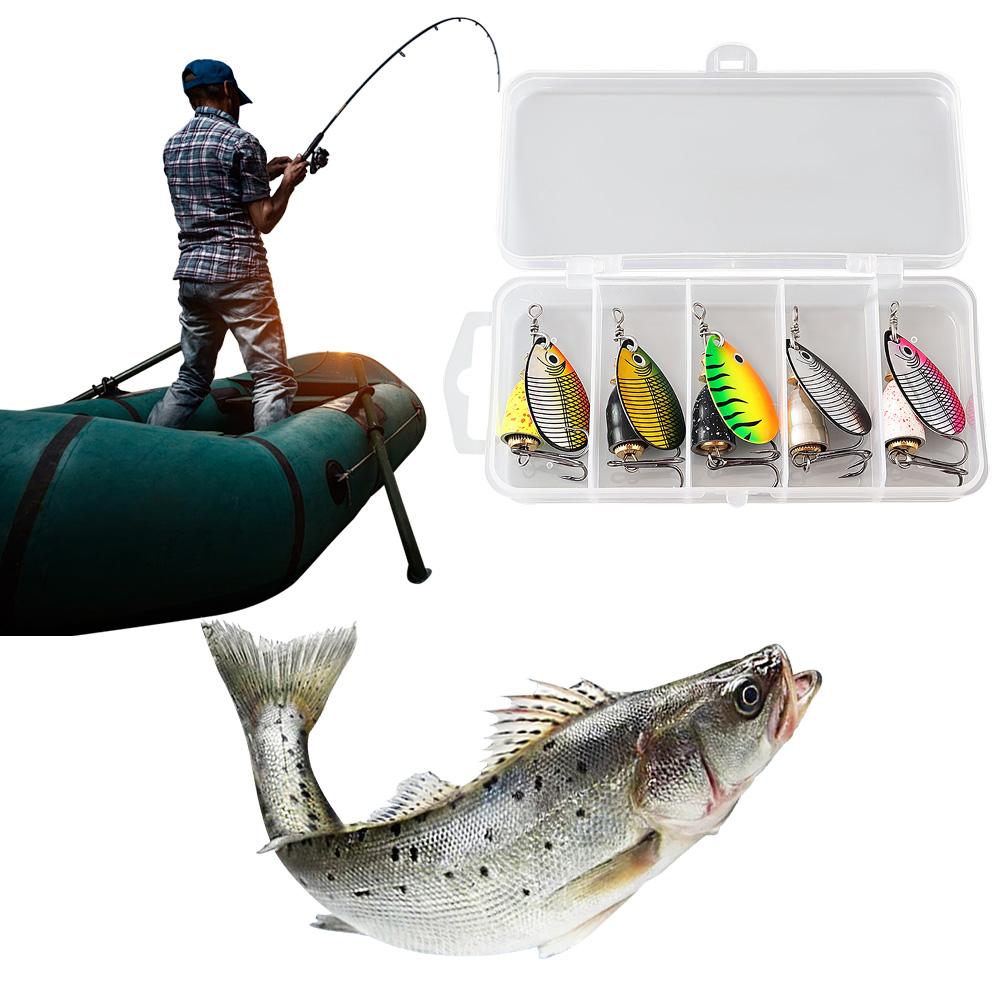 5pcs Fishing Lure with Box Bass Trout Salmon Hard Metal Spinner Baits Kit 10g Artificial Bait for Saltwater Freshwater Fishing