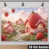 2D Whimsical Strawberry Houses & Hearts Photography Background