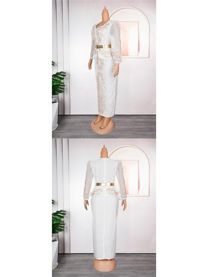 African Plus Size Rhinestone V-neck Formal Dress