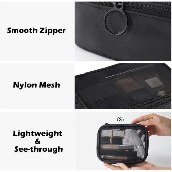 Mesh Makeup Bag, 3 Pcs Makeup Bag Set, Lightweight Mesh Cosmetic Bag with Zipper (S, M, L)