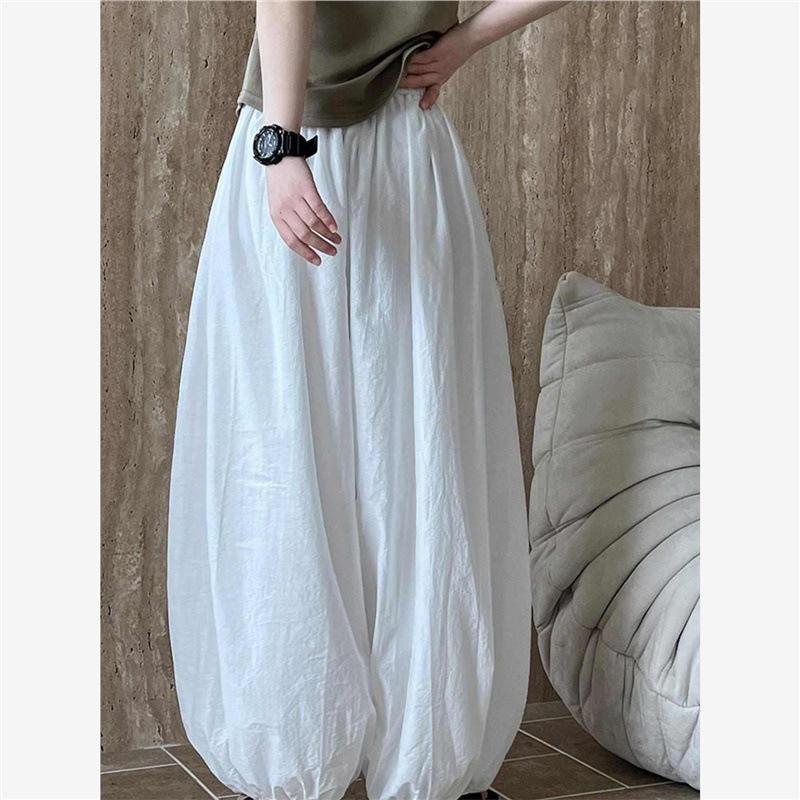 Plus Size Loose Lantern Pants for Women - White, Wide-Leg Design for Spring, Summer, and Autumn