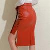 Ladies Sexy Lace-Up Leather Skirt Party Dress Fashion Solid Color Casual Bodycon Midi Skirt