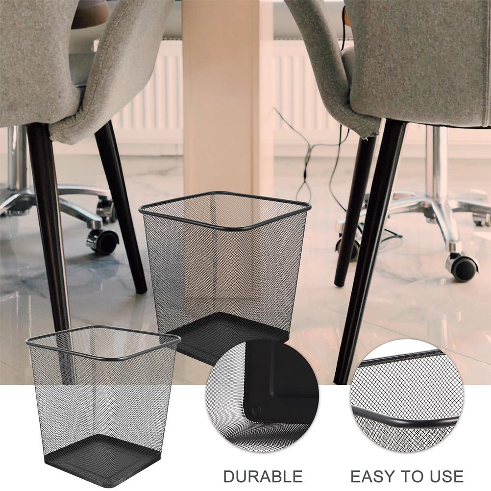 2pcs Metal Mesh Trash Can Sturdy Iron Frame Square Waste Bin For Kitchen Office Bedroom Garage Recycling Dustbin