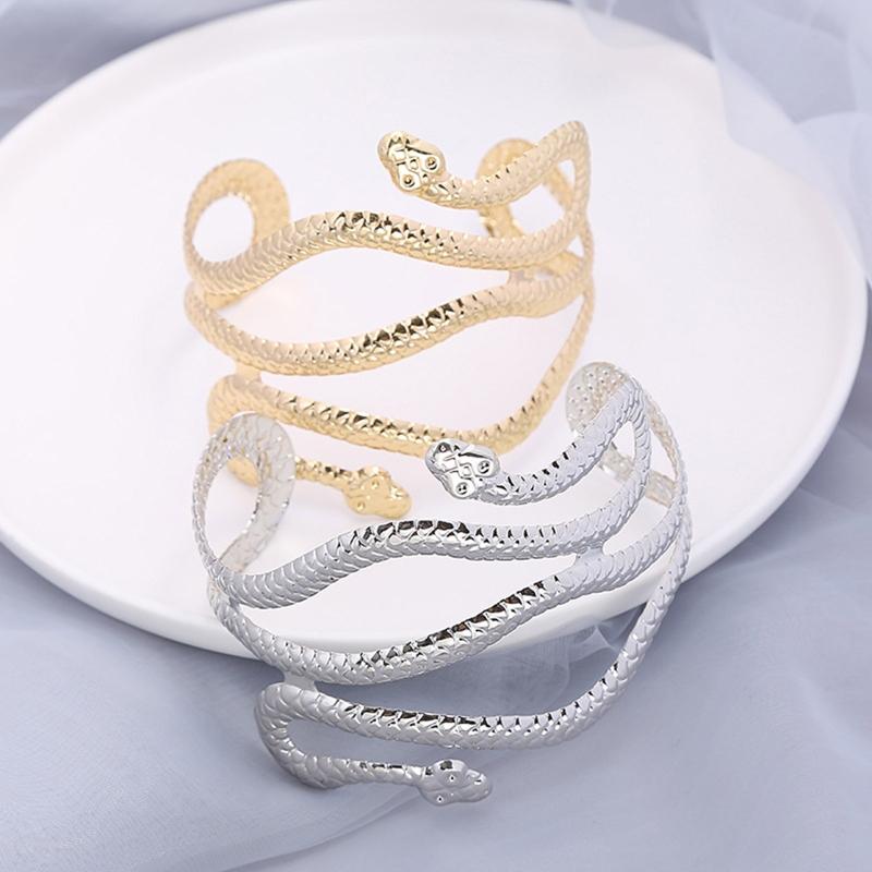 Retro Greek Roman Open Ended Snake Shape Bracelet Armband Upper Arm Cuff Armlet Festival Bridal Bikini Dance Jewelry
