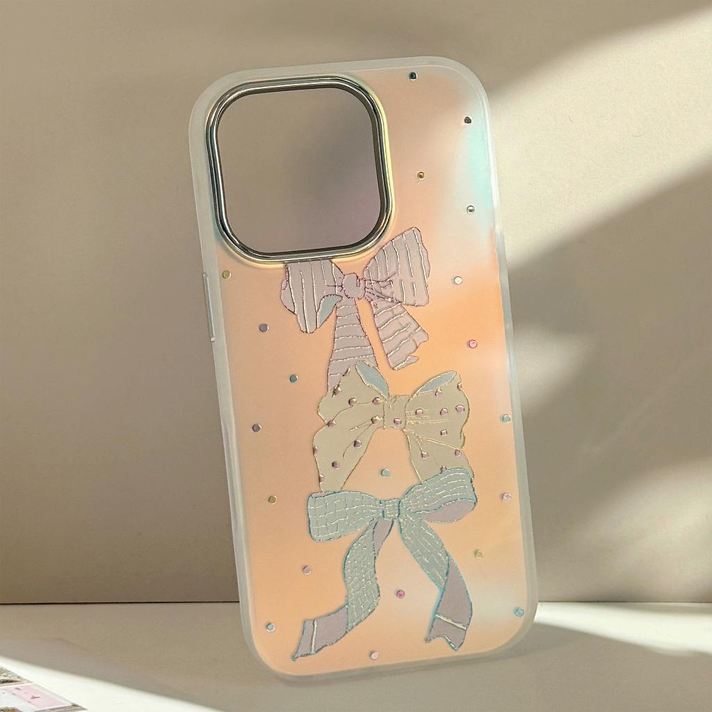Gold-plated IPhone 15 Pro Max Phone Case, 16 Colorful Polka Dot Bow, 13 Sweet Style, 17 Drop-proof Laser Engraving