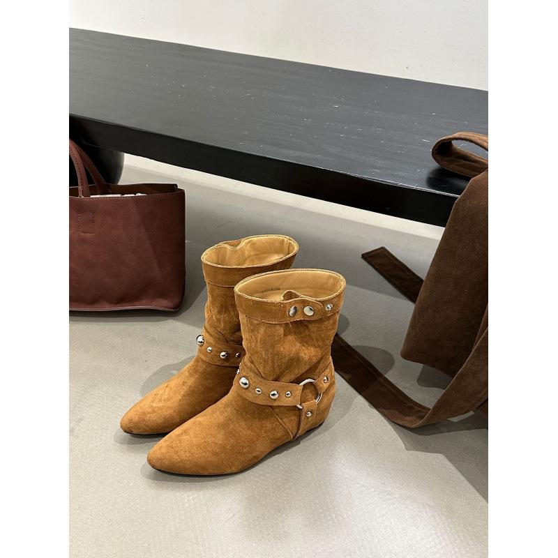 Inner Height Increasing Suede Western Cowboy Boots Women's Boots 2025 Autumn Pointed Brown Merad Liuding Martin Boots