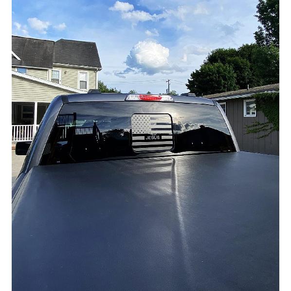 

for Ford F150 2015-2023 Rear Middle Window Jesus American Flag Decals, Matte Black USA Flag Decal