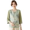 Mom's Chiffon Blouse - New Chinese Style Three-Quarter Sleeve Top for Middle-Aged & Elderly Women