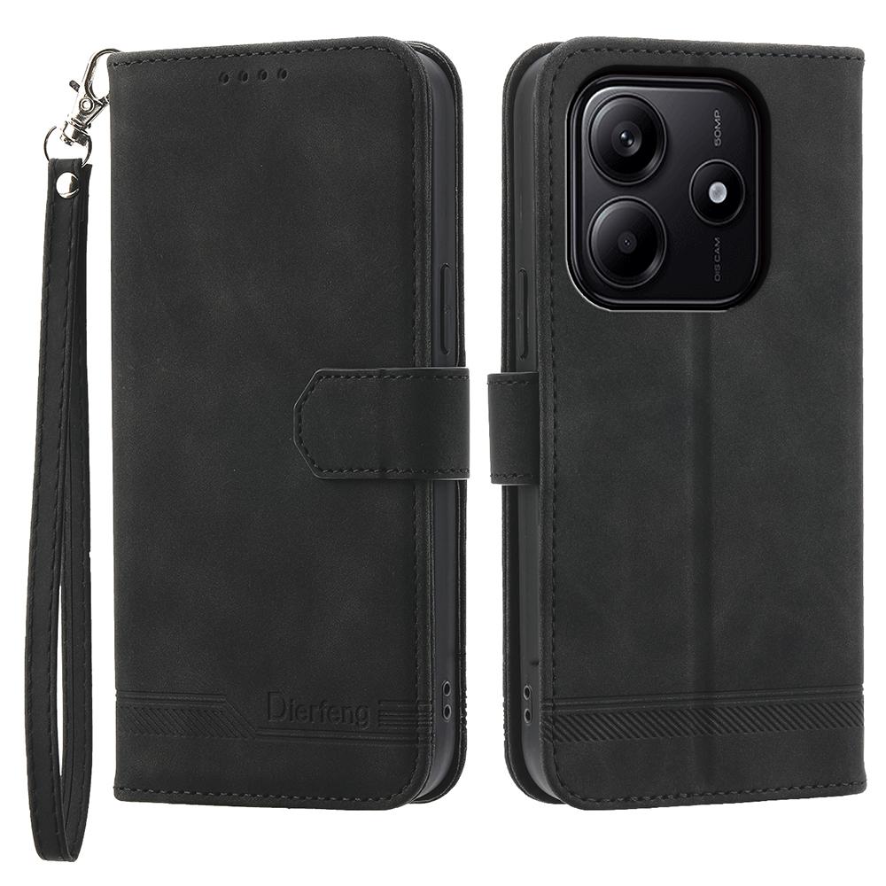 

For Xiaomi Redmi Note 14 5G Leather Case Lines Imprint Wallet Phone Cover Black