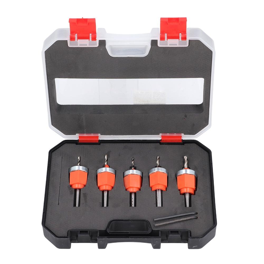 5pcs Adjustable Stop Bit Countersink Drill Bit Set Wood Countersink Bit Kit Woodworking Drilling